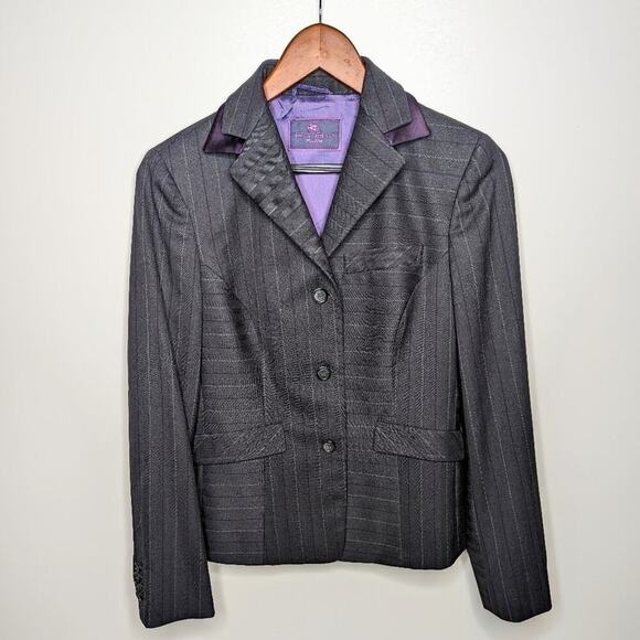 ETRO Milano wool blazer gray purple pinstripe button front size 40 - Picture 1 of 5